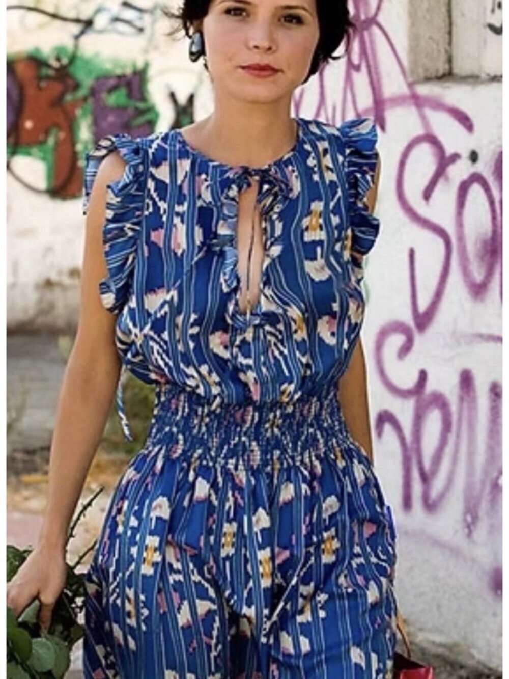 Lauren Moffatt Women’s Blue Sleeveless 100% Silk Mini Dress Size 0